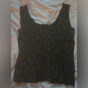 Black And Gold Mesh Sparkly Tank Top